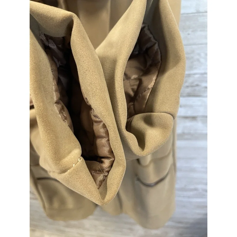 Vintage 60s-70s Womens 18 Coat Mod Tan Faux‎ Suede Peter Pan Collar A-Line USA